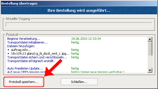 Komfort Upload Protokoll speichern