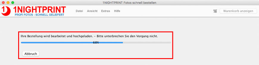Ihr Bestellung wird bearbeitet und hochgeladen