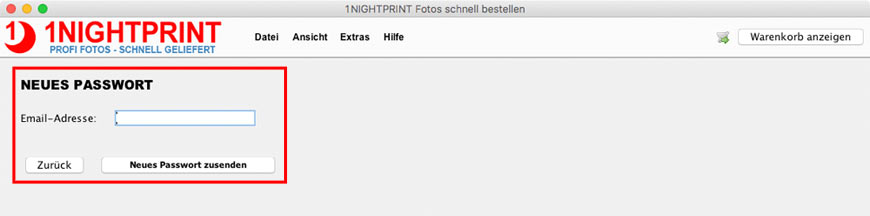 Fordern Sie ein neues Passwort an