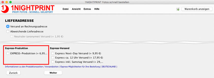 Ihre Bestellung mit Express-Produktion