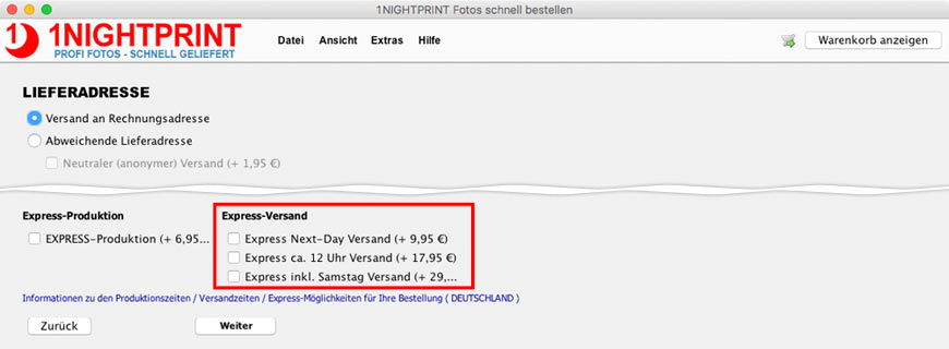 Ihre Bestellung mit Express-Versand