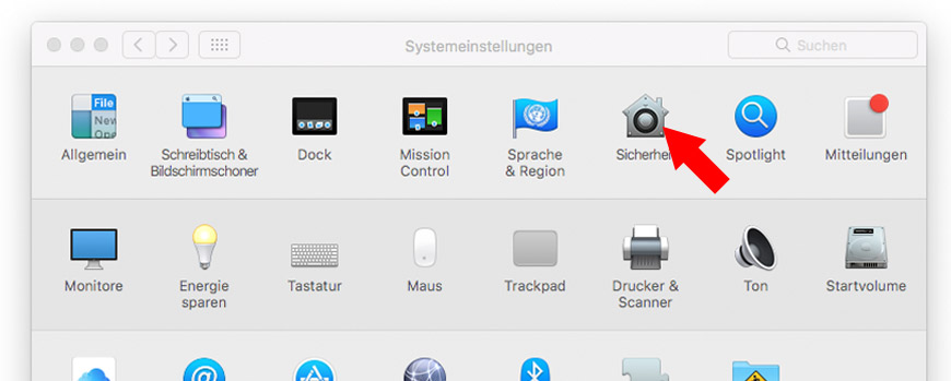 in den Systemeinstellungen die Rubrik Sicherheit wählen