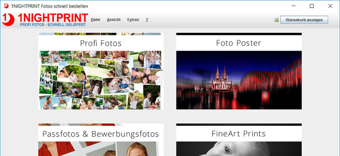 Starten der 1NIGHTPRINT Bestellsoftware