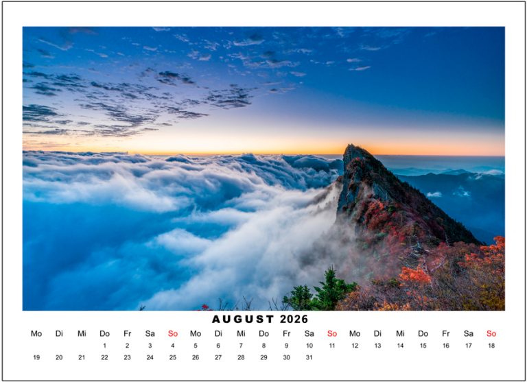 Kalenderbeispiel mit Berg und Wolkenmeer