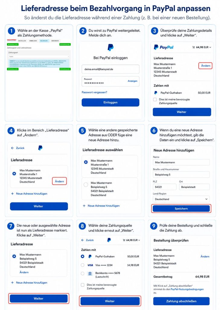 Paypal Lieferadresse aendern